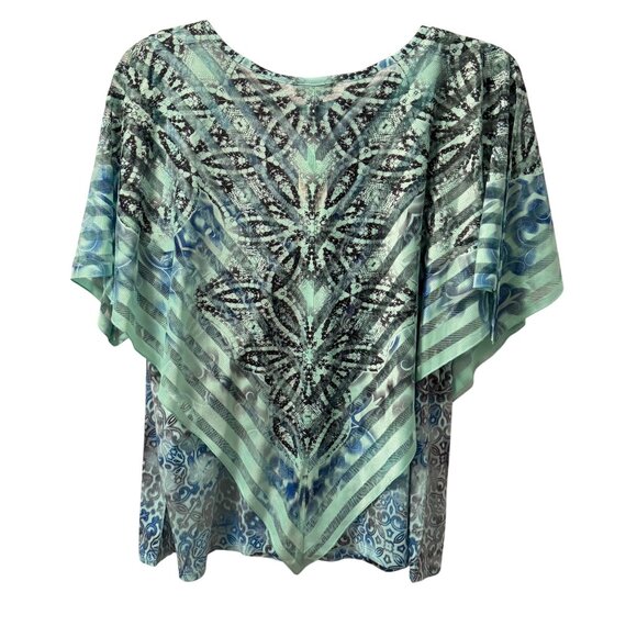 One World blouse Sz 2X Blue & Green Printed Top with overlay part blouse. NWT - Picture 9 of 11